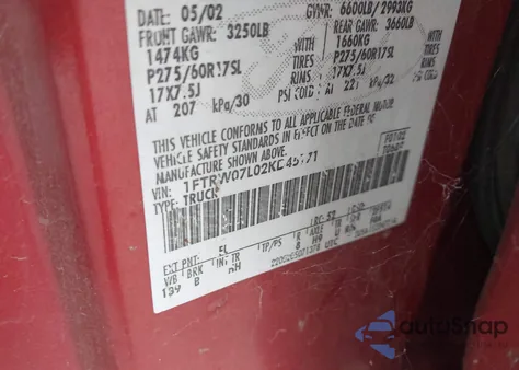 2002 Ford F-150 Lariat/Xlt из США, поврежденный, VIN 1FTRW07L02KD45171